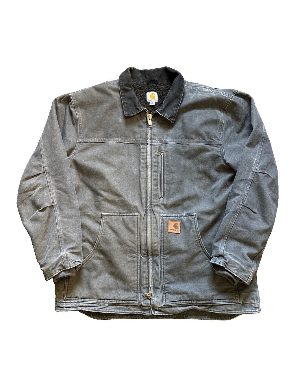 Carhartt C61 GVL Gray Sandstone Coat Sherpa Lined Duck Canvas Size Large
